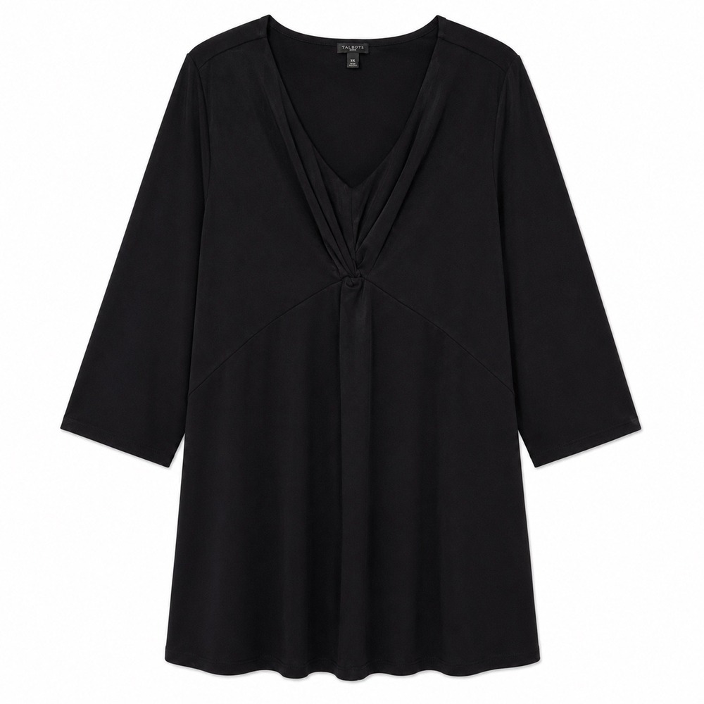 Talbots Black Twist Front Tunic Top 3X Plus Size Flowy Stretch Blouse